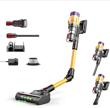 650W Şarjlı Dikey Süpürge 40kPa Güçlü Emiş – Şarjlı Süpürge, Fırçasız Motor, LED Yeşil Lazer Işık, Bükülebilir Mafsal, Görünmeyen Tozlar İçin Güçlü Temizlik