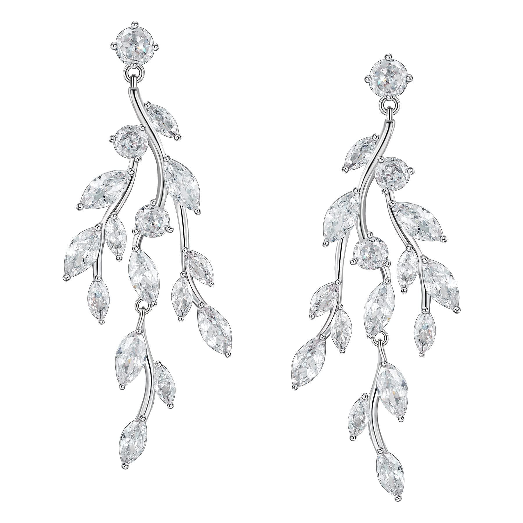 SWEETV Vine Wedding Earrings for Brides, Bridesmaids Earrings Gifts, Bridal Drop Earrings,Silver Cubic Zirconia Dangling Earrings for Prom Formal Party, Silver (B0D8T77HFF) Amazon Price History, Amazon Price Tracker