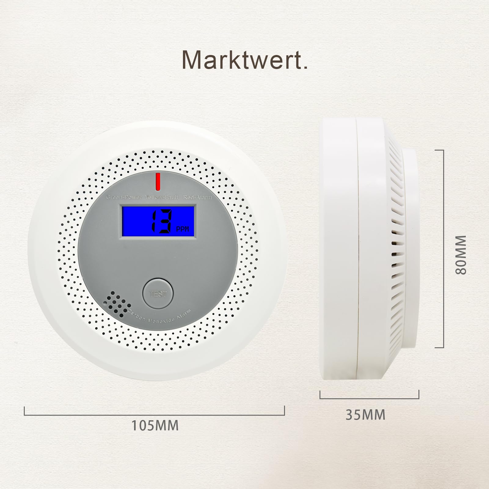 Kohlenmonoxidmelder mit 10-Jahres-Lithiumbatterie, Sprachalarm & LED-Display – CO-Warnmelder EN50291 Zertifiziert, für Haus, Wohnung, Wohnmobil（2 Stück）