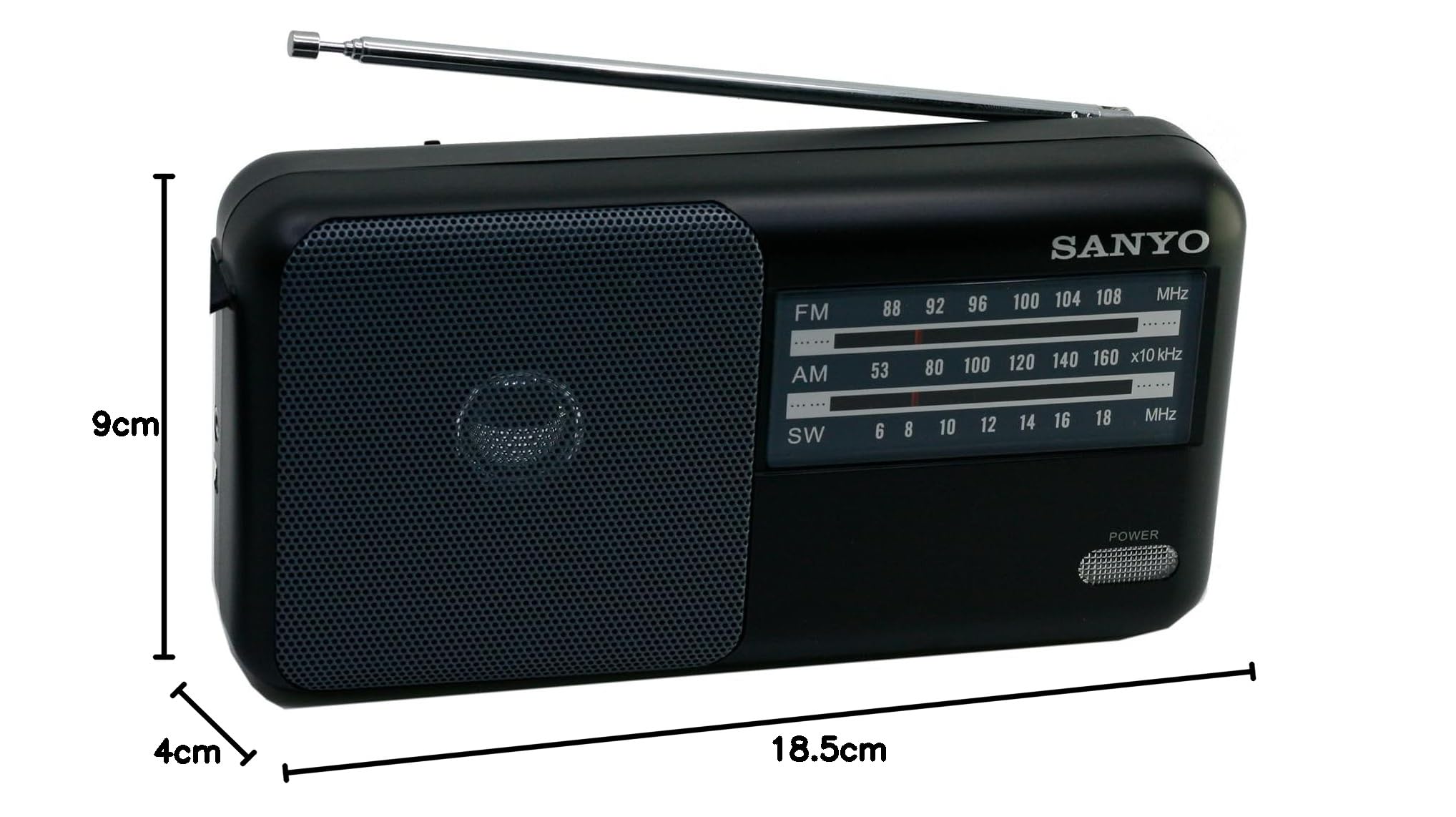 Radio Ks120P Radio FM/Am/SW, 3 Bandas - Negra, Funciona con Pilas, Entrada Auxiliar 3.5 mm, 19.5 x 9.5 x 19.5 cm, 300 g (Negra)