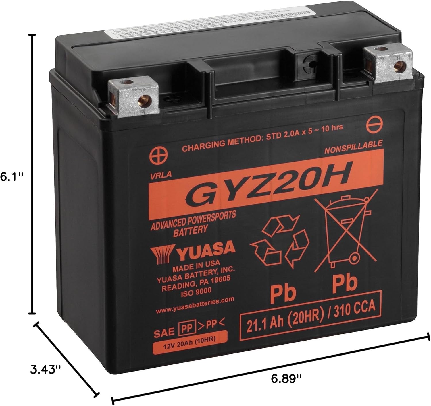Yuasa YUAM72RGH GYZ20H Factory Activated GYZ H Series AGM Battery