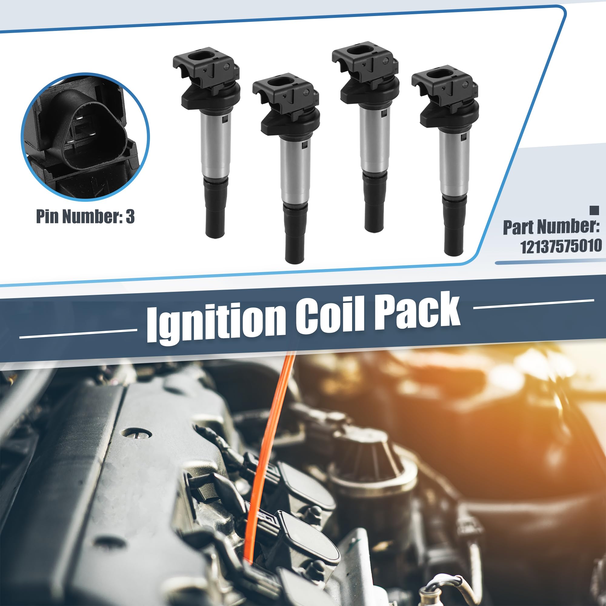 A ABSOPRO Bobina De Encendido Para Mini Cooper 07-15 4 Uds Negro | Negro, Plástico, Metal, 3 Pines, 19 X 4.6 Cm, Para Mini Cooper Countryman 1.6L 11-16, Para Mini Cooper Paceman 1.6L 13-16