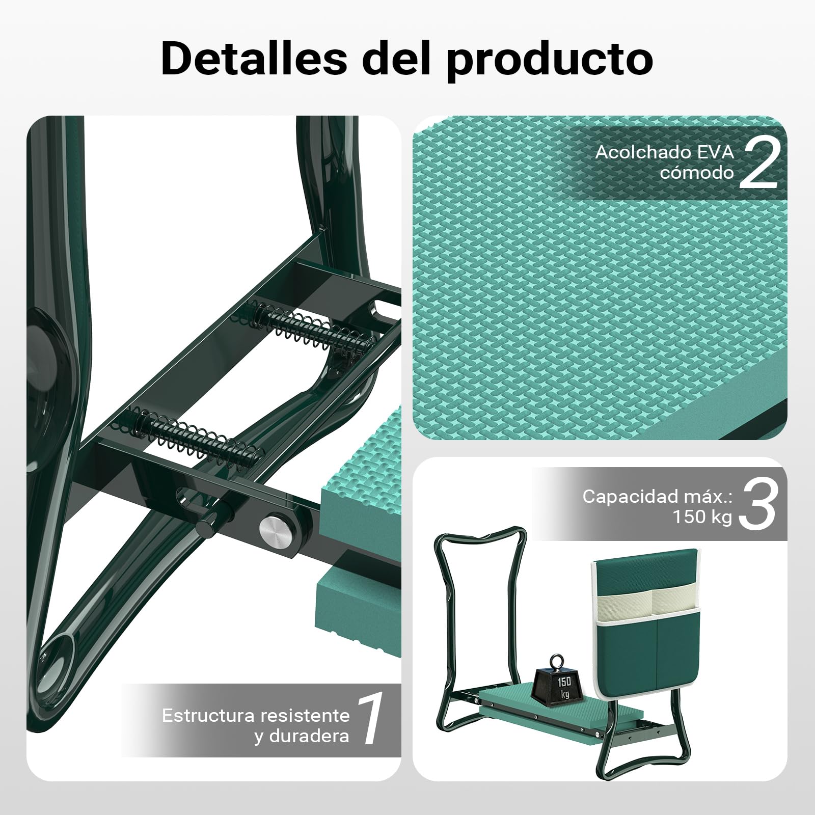 WilTec Silla de jardín para arrodillarse, Acolchada, con Bolso, Asiento y Banco para Rodillas hasta 150 kg