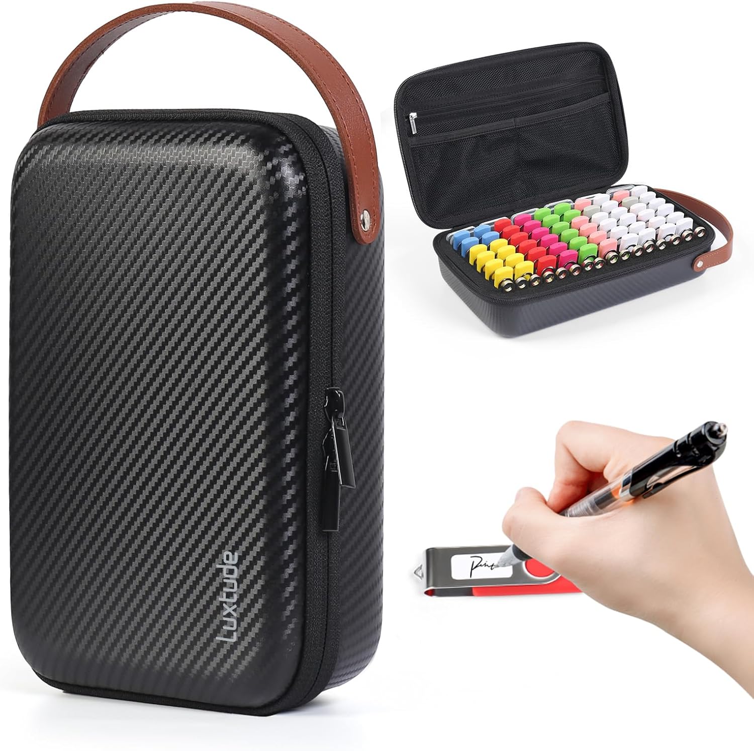 Luxtude Flash Drive Case with Labels, Hard USB Case Organizer with Zipper Pocket, USB Storage Box Holds 76 Drives & 12 SD Cards