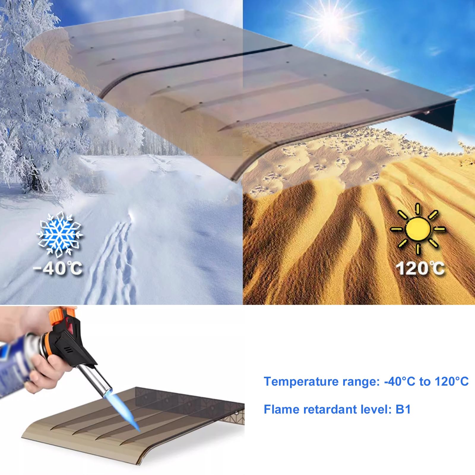 Tettoia marrone per porta in PC, copertura antipioggia, tenda da sole per finestre, tetto ad arco, resistente ai raggi UV, protezione solare, per giardino all'aperto (40 x 80 cm/16 x 32, facciata)