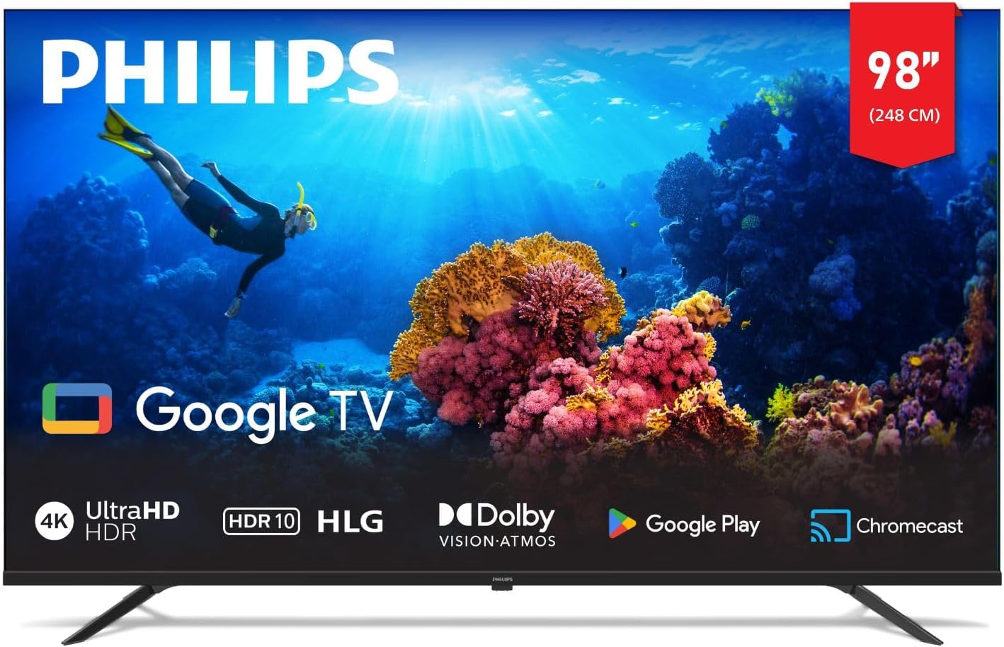 98 Inch 4K Smart Google TV 7100 Series 98PUT7129/56, Dolby Vision + HDR 10, google voice Assistant, Youtube, Netflix,prime, Shahid, 2024 Model, 1 year warranty
