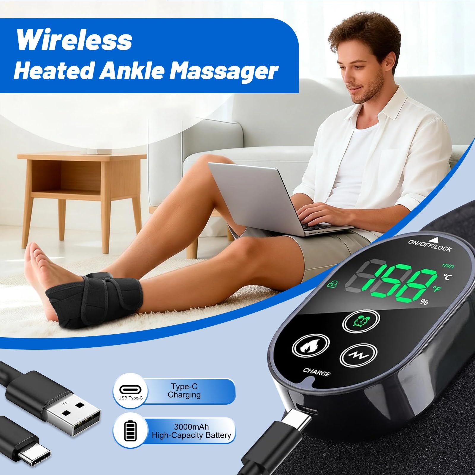Masajeador De Pies Con Funciones De Vibración y Terapia De Calor | Foot Massager,Masajeador Piernas,Masajeador Portátil Inalámbrico Adecuado Para Múltiples Zonas Del Cuerpo