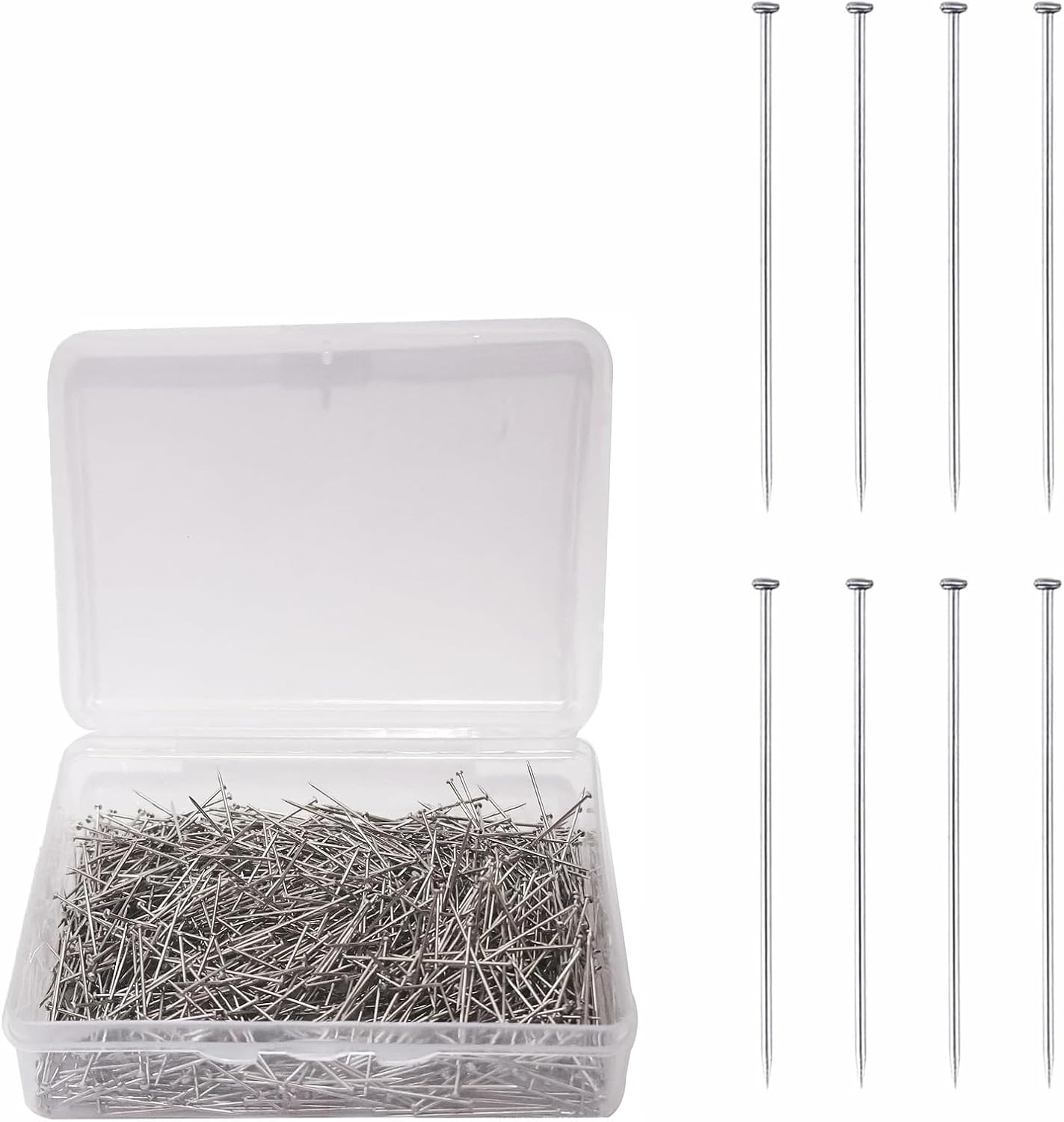 1000PCS Fine Straight Pins with Storage Box, Steel Dressmaker Pins with Flat Head, Durable Satin Pins for Sewing, Quilting and Jewelry Making (0.65 * 35mm/0.03 * 1.38in)