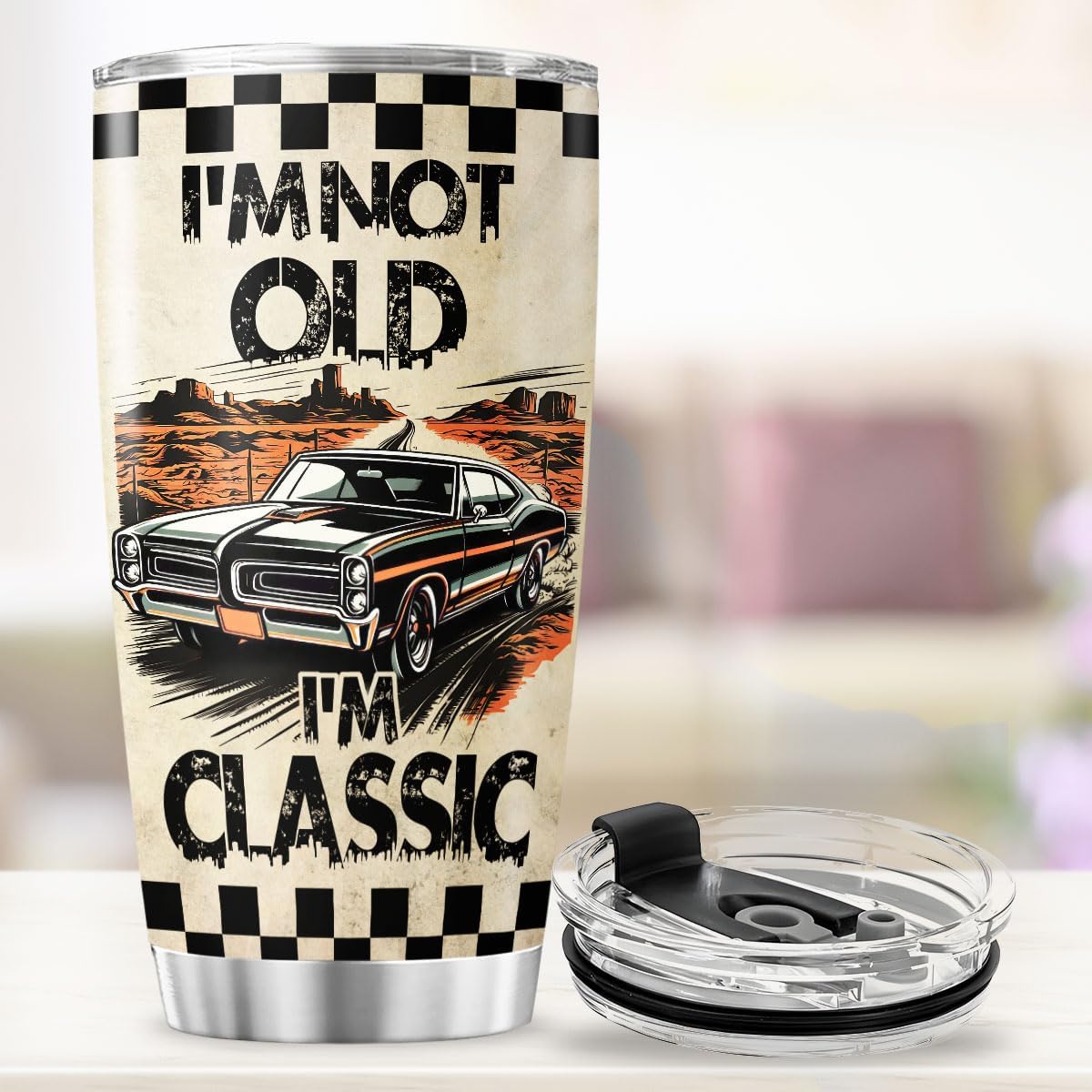 Funny Classic Car Gift for Dad or Grandpa, I'm Not Old I'm Classic Quote Travel Mug, 20oz Insulated Stainless Steel Tumbler for Birthday, Father's Day, Retro Muscle Car Lovers - Image 4