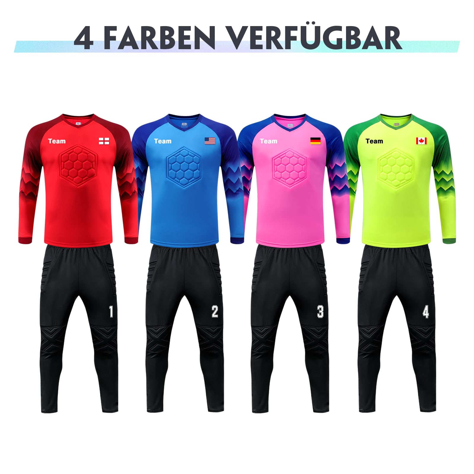 LAIFU Benutzerdefiniert Torwarttrikot Set Kinder Herren mit Gepolstert Personalisieren Tormann Trikot Kinder mit Polsterung