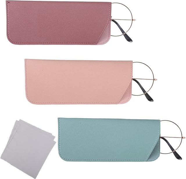 Thboxes 3 Pack Soft Glasses Cases with Cleaning Cloth, Leather Sunglasses Pouch Anti-Scratch Eyeglasses Case Spectacles Bag for Women Men