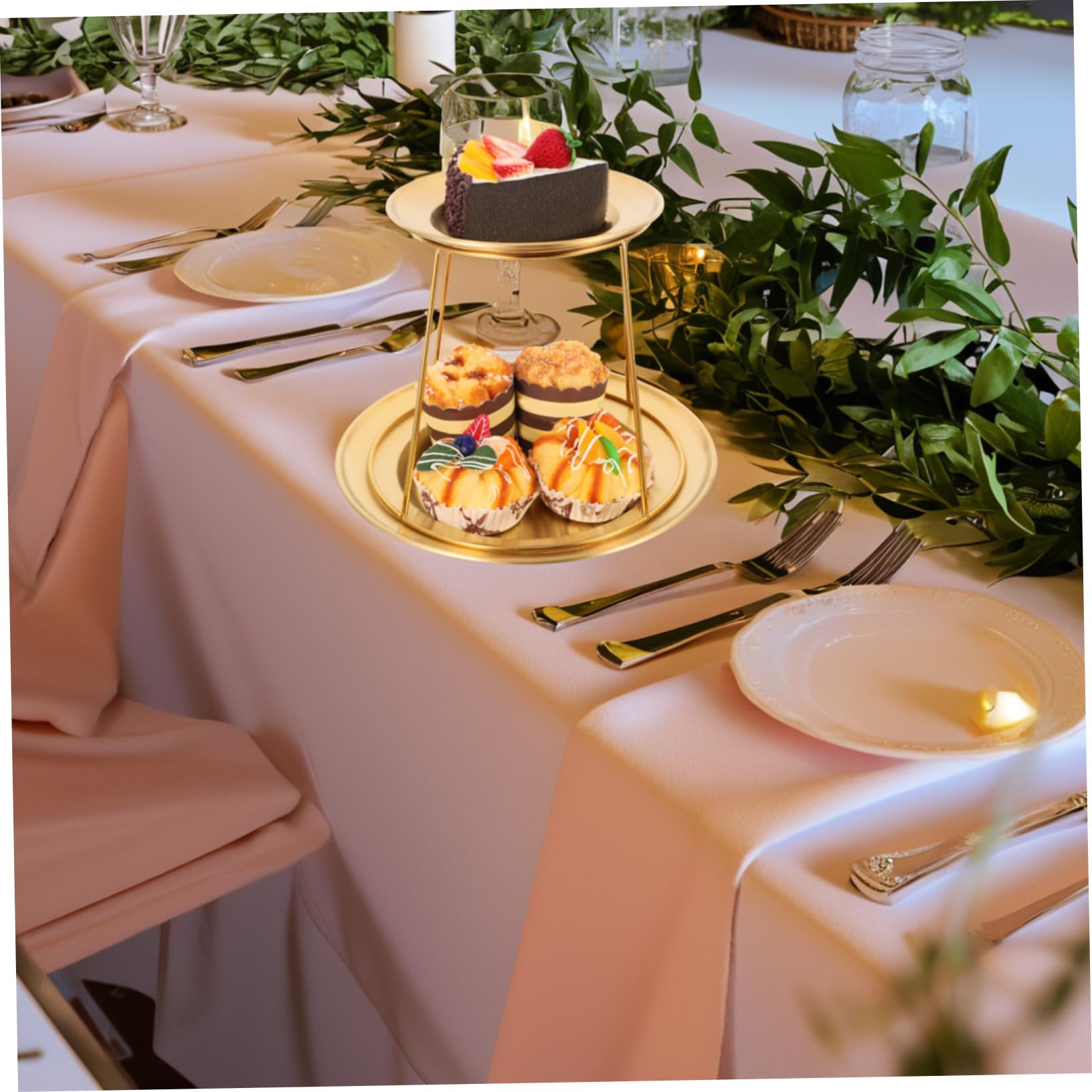 Ciieeo Soporte para Servir de 2 Niveles de Acero Inoxidable Dorado, Diseño Elegante y Simple, Fácil Mantenimiento y Optimización de Espacio para Buffets y Cenas