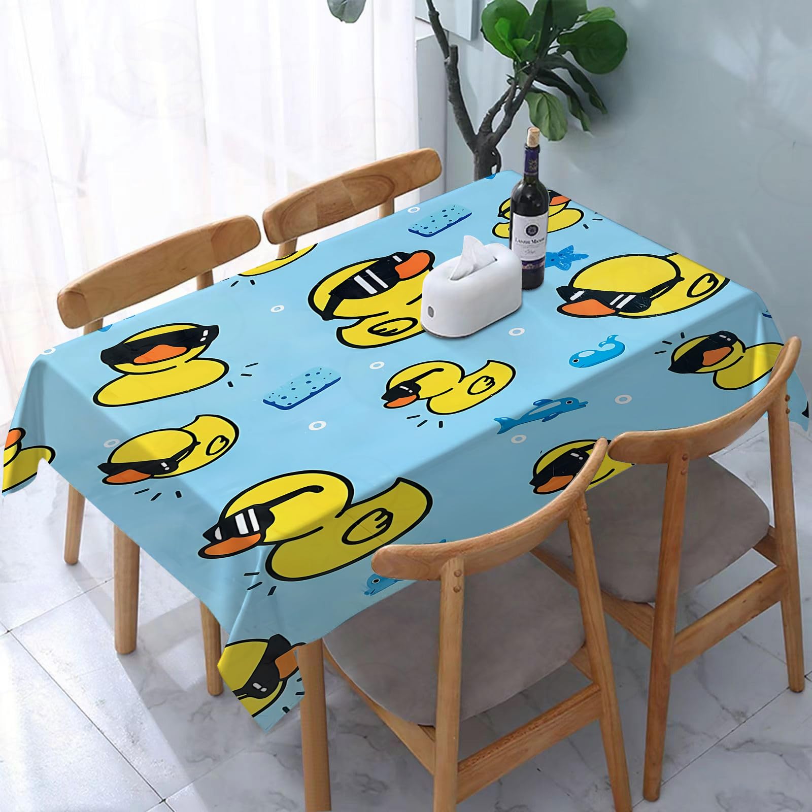 Yoiue Rubber Yellow Duck In Sunglasses. - A4 Tablecloth,Table Cloth For Rectangle,Rubber Yellow Duck In Sunglasses.,Wrinkle Resistant Decorative Table Cover For Kitchen Dining Parties Picnic 54 X 72 In