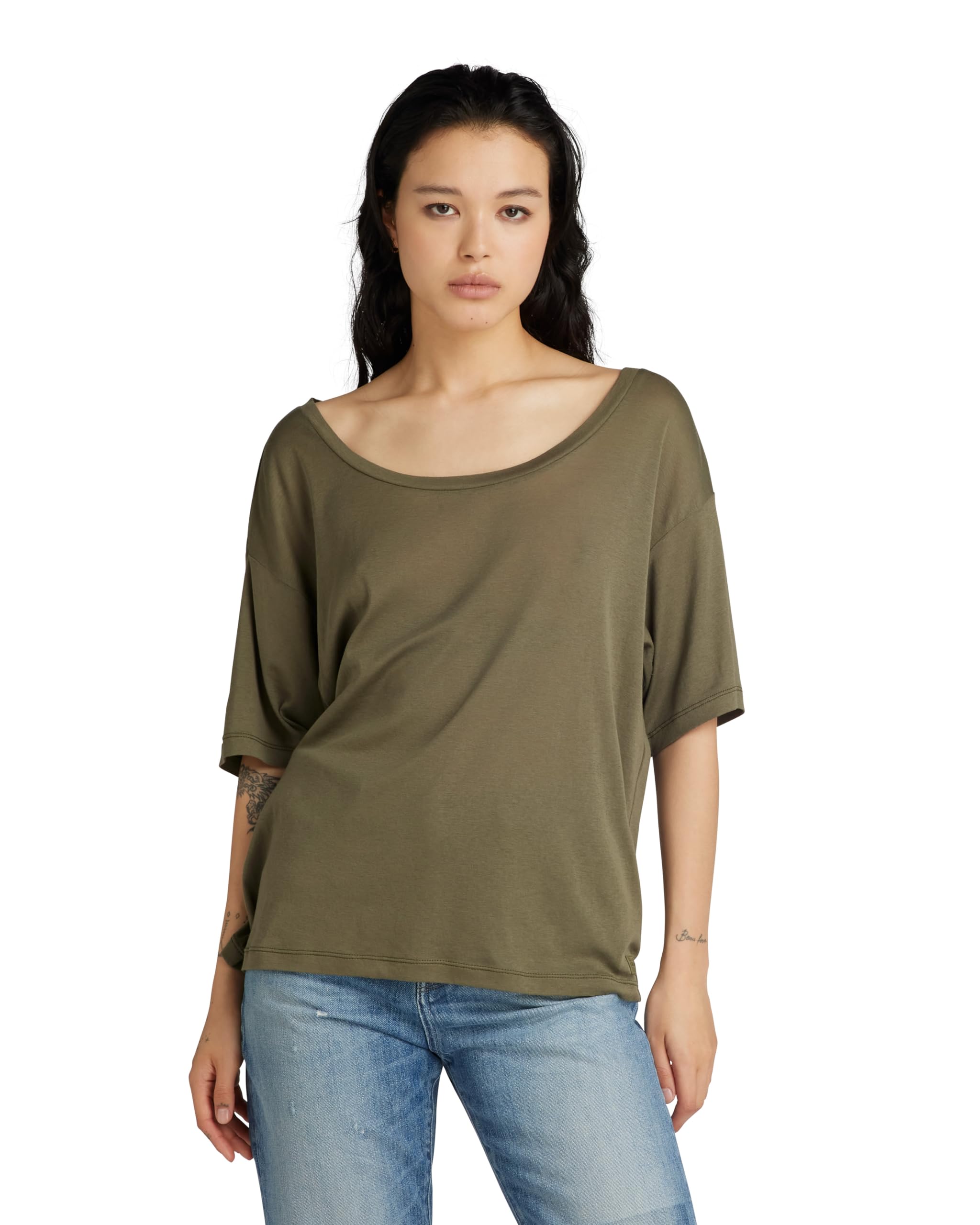 G-Star Women's Back Seam Loose Top, Green (dk shamrock D24519-D528-7159), XXS