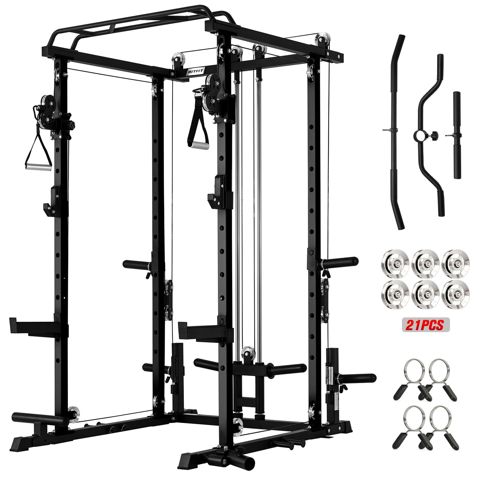Multi-Function Squat Rack Power Cage PPC-P3 with Cable Crossover System, 1200LBS Capacity Power Rack and Packages with Optional Weight Bench, Barbell Weight Set, for Garage Workout & Home Gym