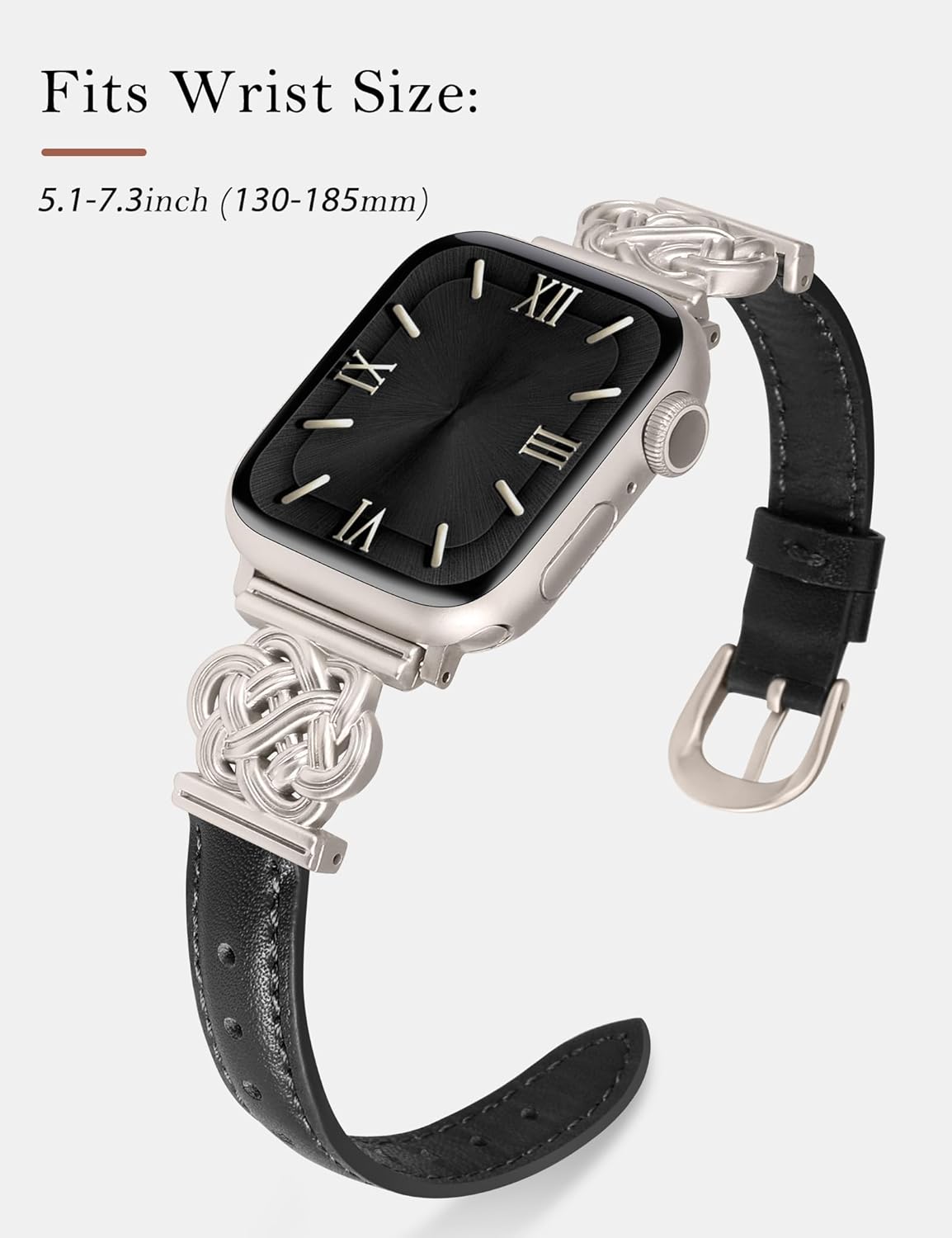 Minyee Celtic Knot Leather Band Compatible with Apple Watch Band 41/40/38/44/45/46/49/42mm Women, Slim Thin Dressy Premium Leather Adjustable Strap for iWatch Series 11 10 9 8 7 6 5 4 SE/Ultra 3 2 1 - Image 4