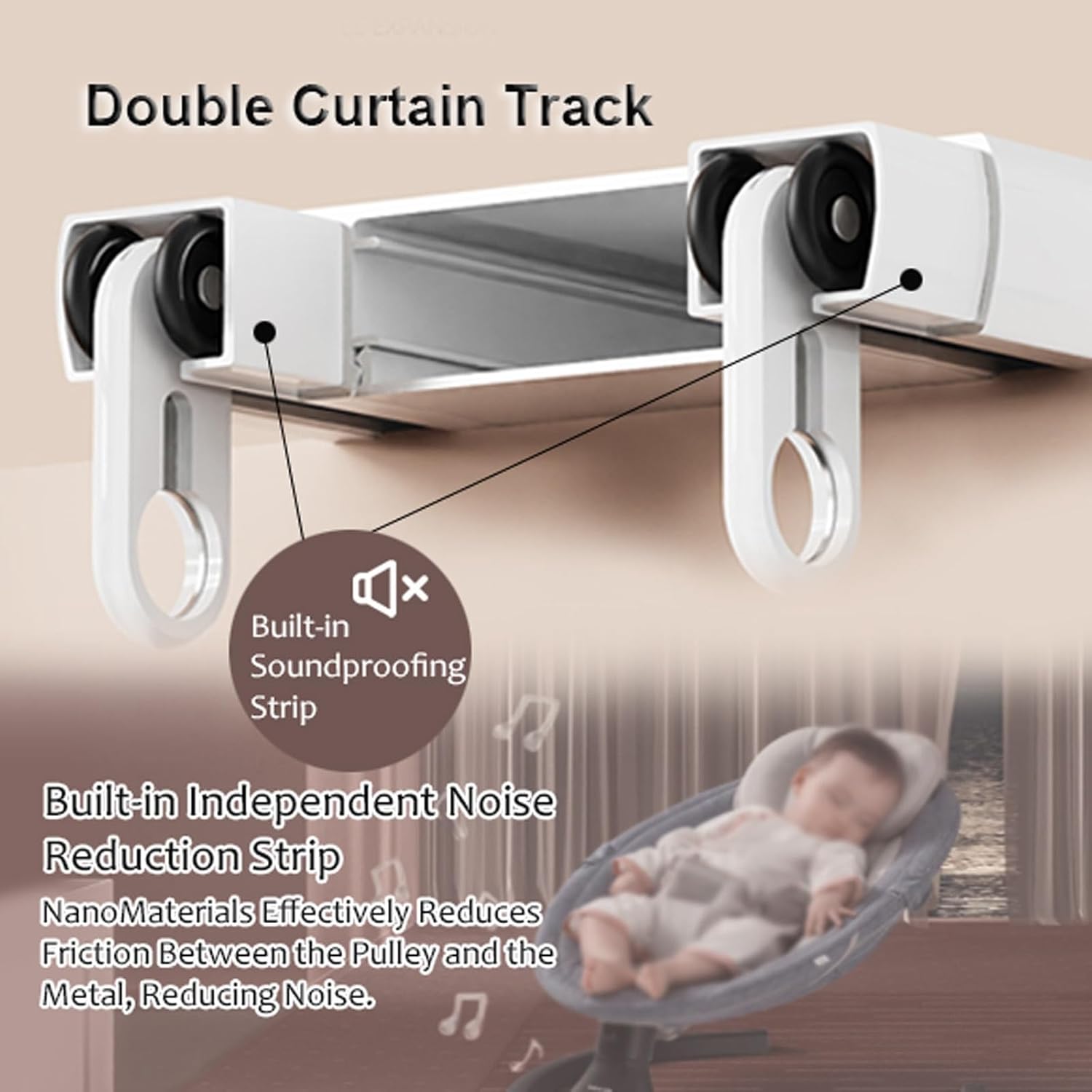 Heavy Duty Curtain Conjoined Double Track Aluminium Ceiling Mount Curtains Rails Window Curtain Rods for Living Room Bedroom(White,190cm(2x95cm))