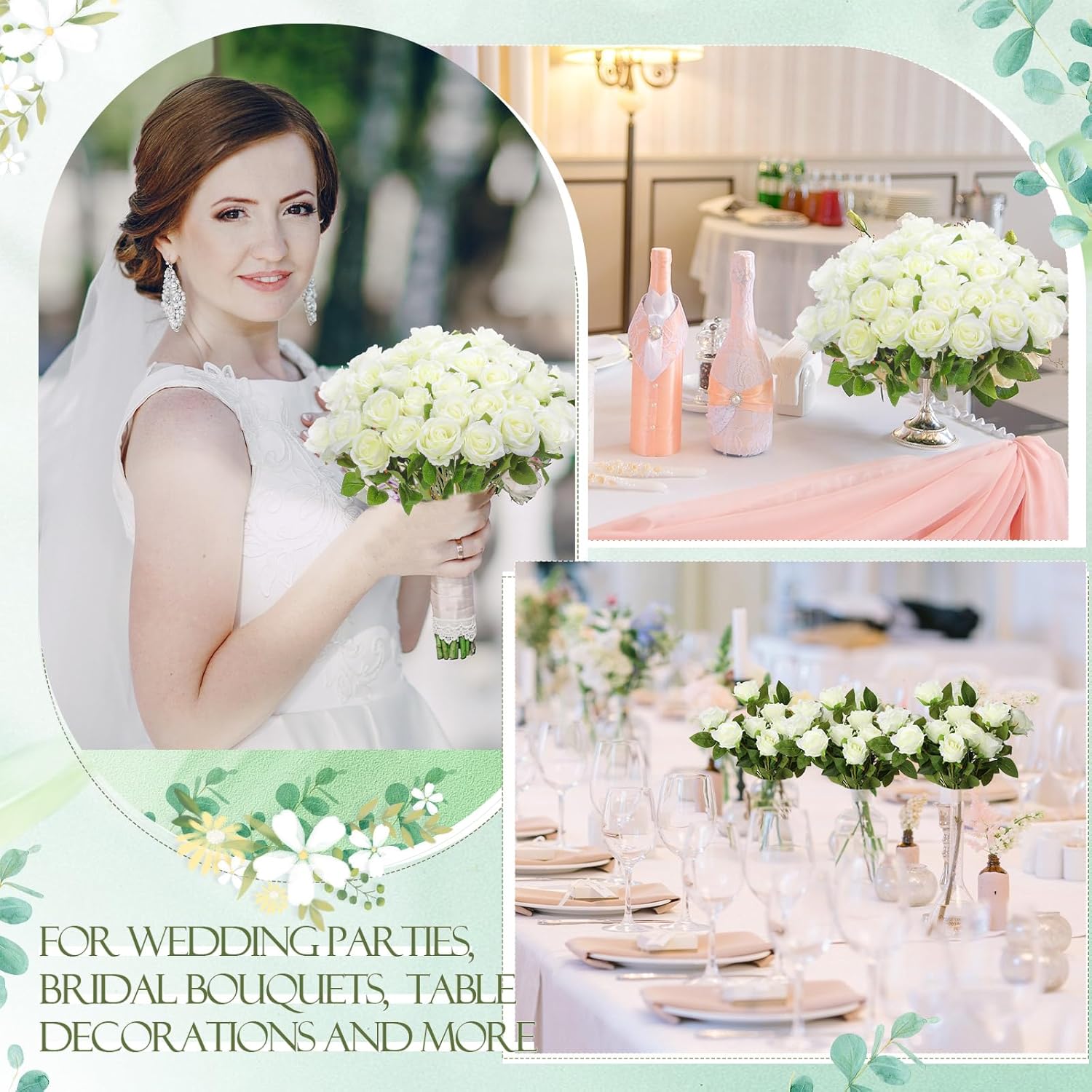 Hotop 120 Pcs Roses Artificial Flowers in Bulk,Long Stem Artificial Flower Bouquet,Silk Real Touch Fake Rose for Wedding Party Table Centerpieces Decor Valentines Gifts(White) - Image 5