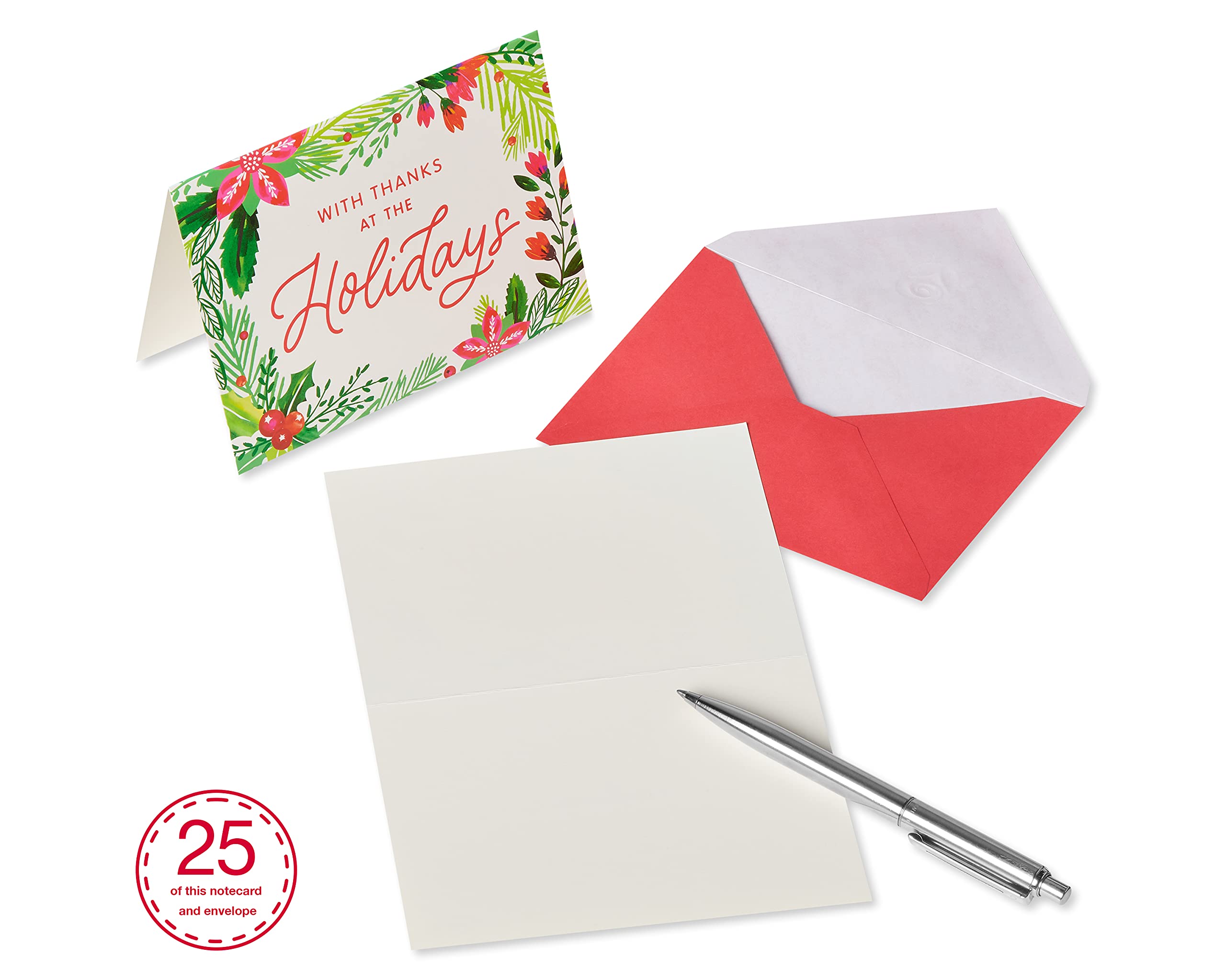 American Greetings Blank Christmas Thank You Cards with Envelopes, Holly (25-Count), 4.875 x 6.125 inch - Image 3