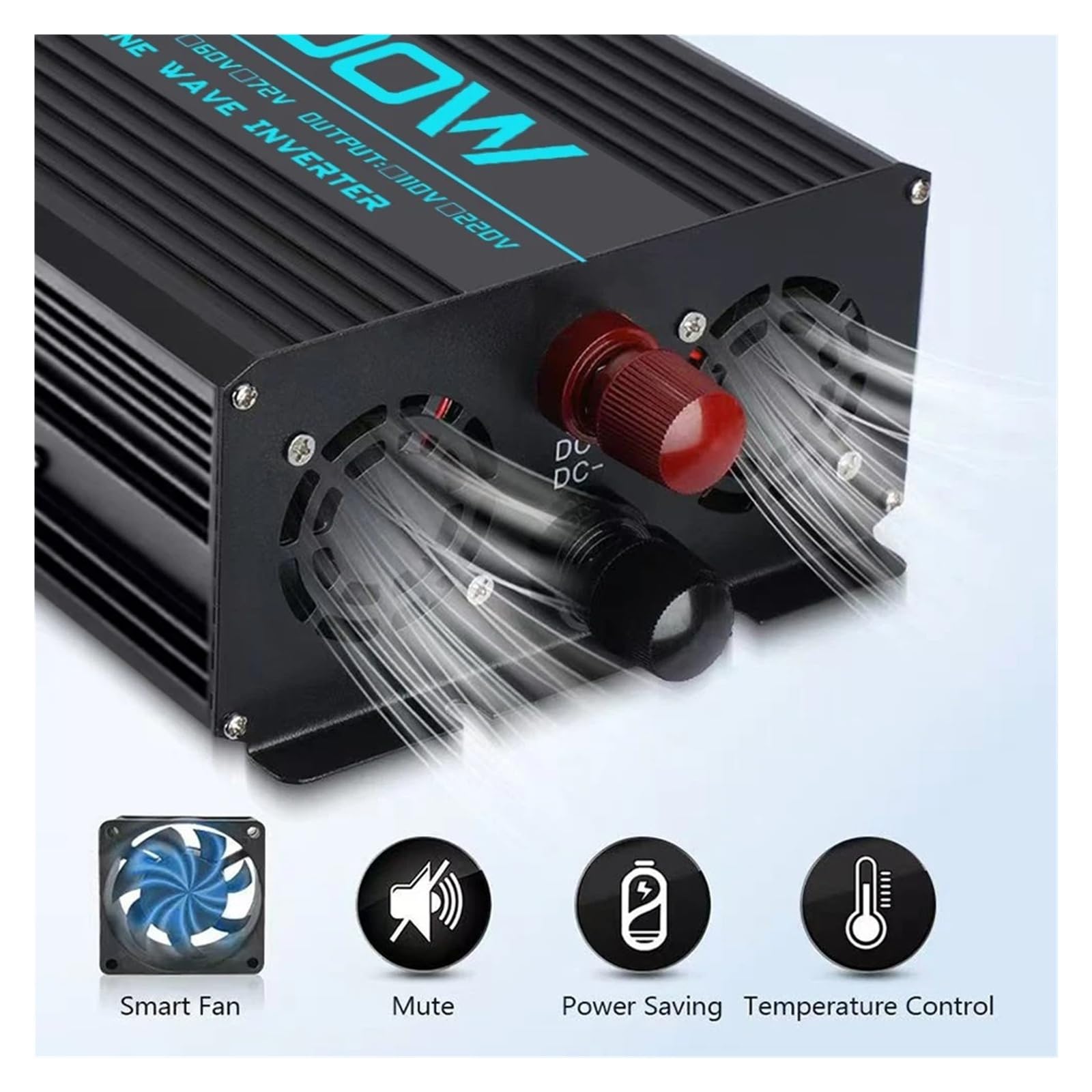 Inversor Corriente Coche Convertidor Corriente Alterna Coche Cargador Solar LCD Inversor Onda Sinusoidal para Pura 12V/24V 220V 1000W 2000W 3000W 4000W 5000W 6000W(12V 220V 1600W)