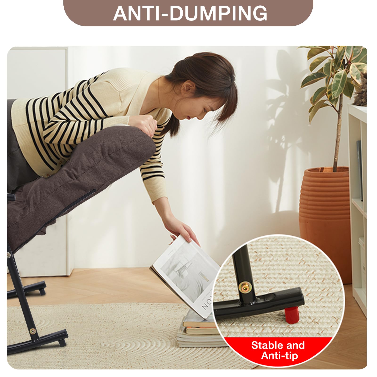 PINIQUE Rocking Chair Nursery Adjustable 5-Position Backrest&Footrest Design Modern Lazy Chair Glide Chair Rocking Lounge Sofa Chair for Living Room/Bedroom Y208G(Brown)