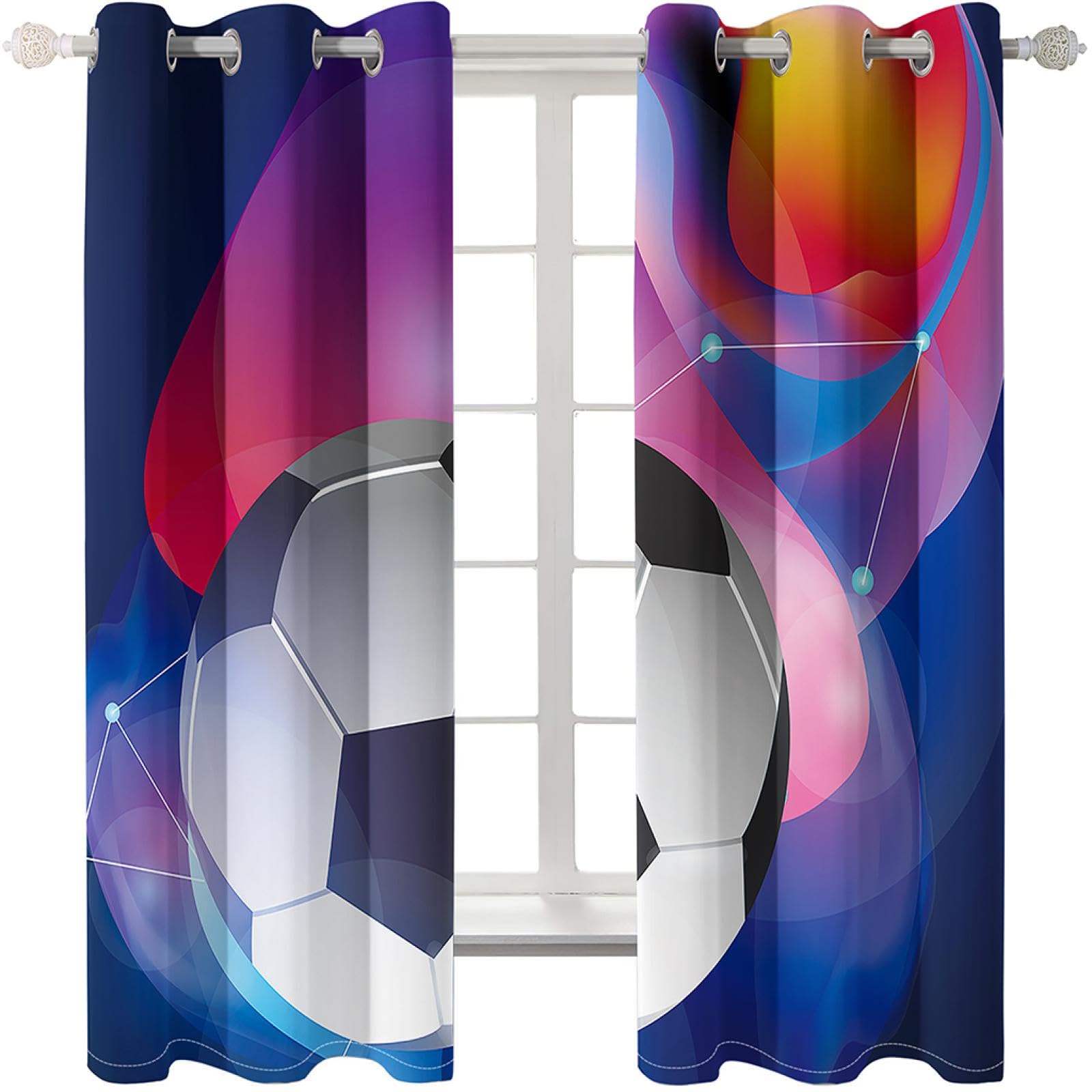 Kinderkamergordijnen Oogje - Sci-Fi Geometrie Voetbal 140X175Cm 3D Gordijnen - Ondoorzichtige geperforeerde gordijnen voor binnen - Isolatie en ruisonderdrukking - Van toepassing op slaapkamer Woonkam