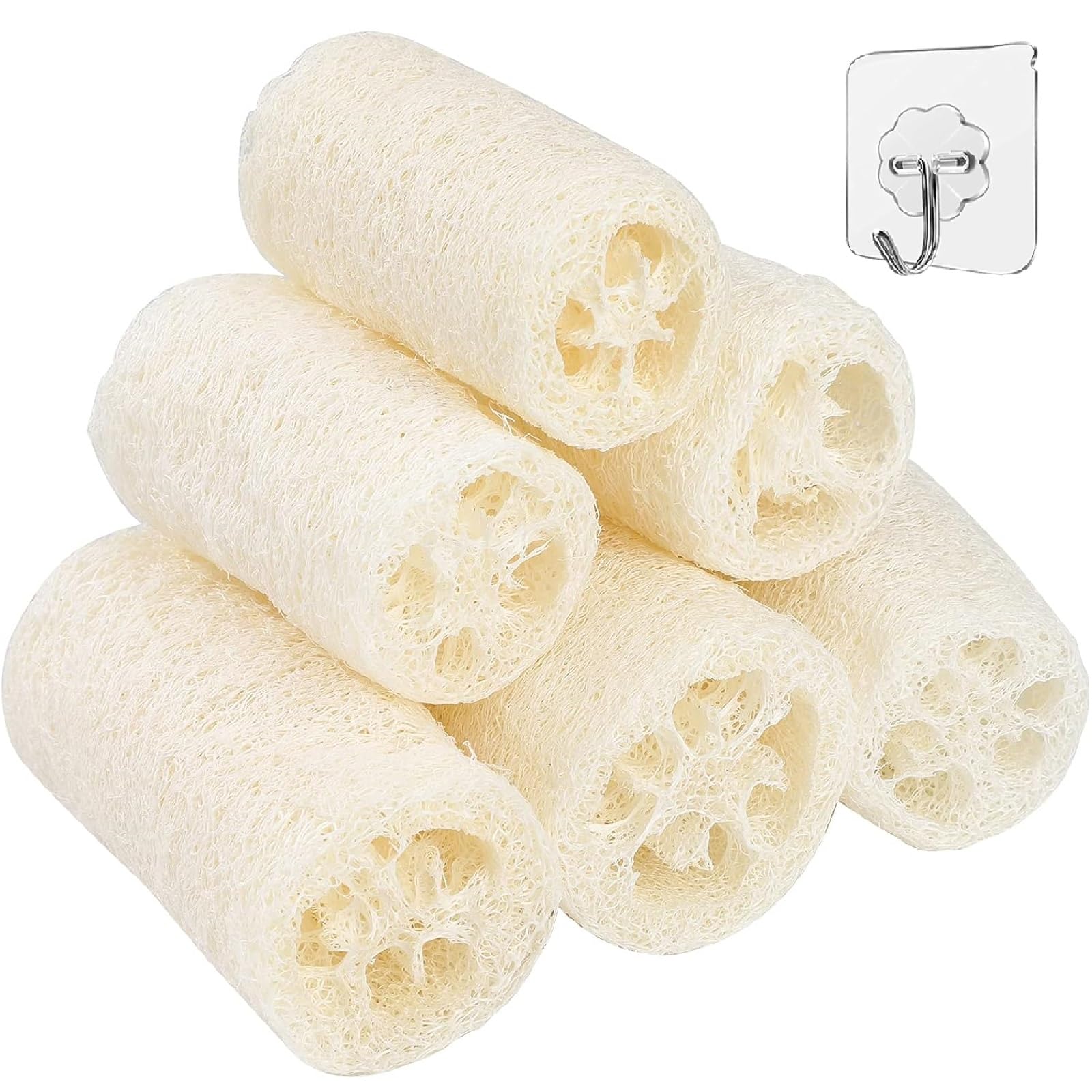 Luffa, zmywacz Loofah 6 szt. naturalna gąbka złuszczająca 10 cm do pielęgnacji ciała i usuwania martwej skóry - do łazienki, prysznica i kuchni