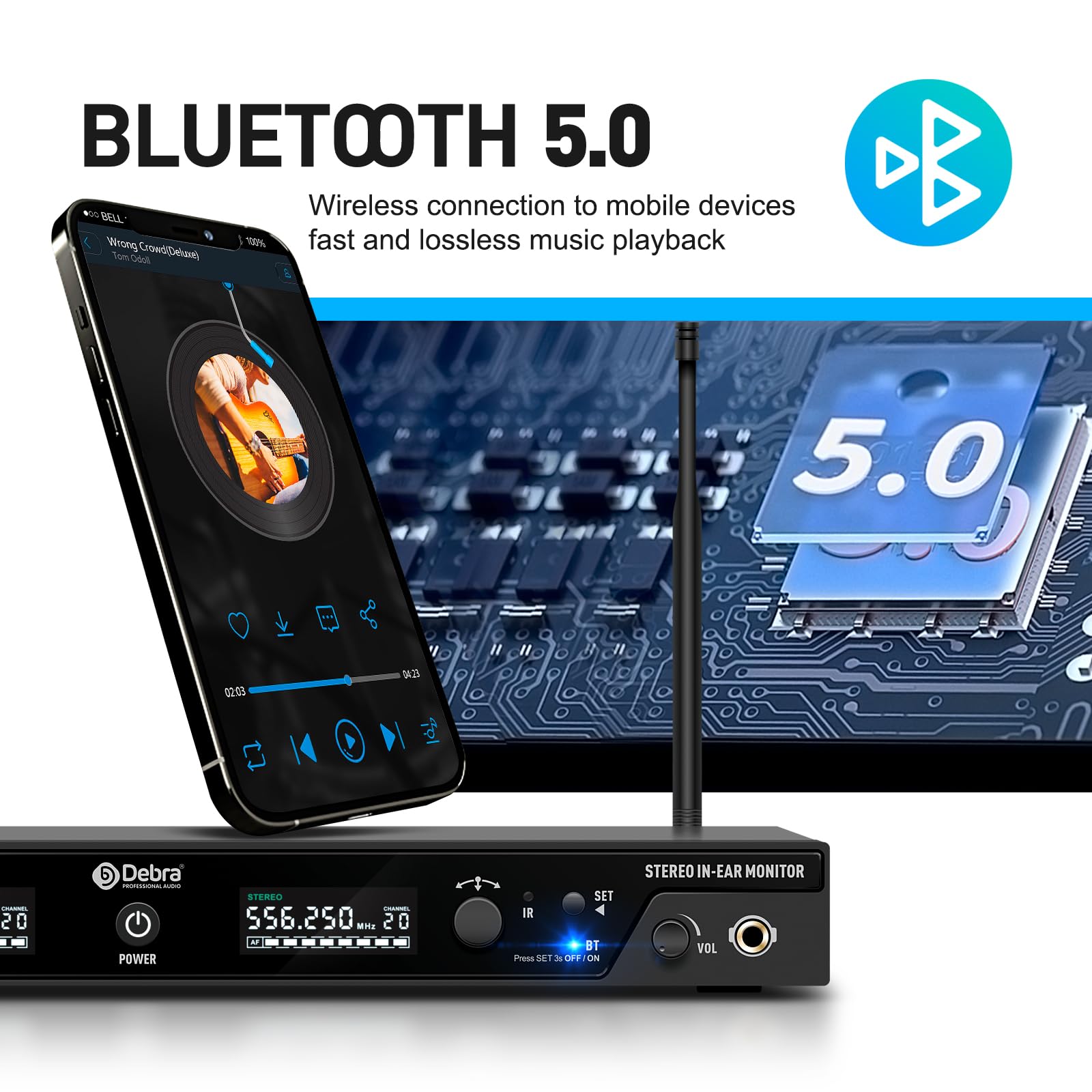 D Debra ST-202 UHF Drahtloses In-Ear-Monitor-System mit Ohrhörer,197Ft,Professionelles IEM-Stereosystem mit Sender und Beltpack für Studio,Veranstaltungen,Bandproben (Dual Channel,2 Bodypack)