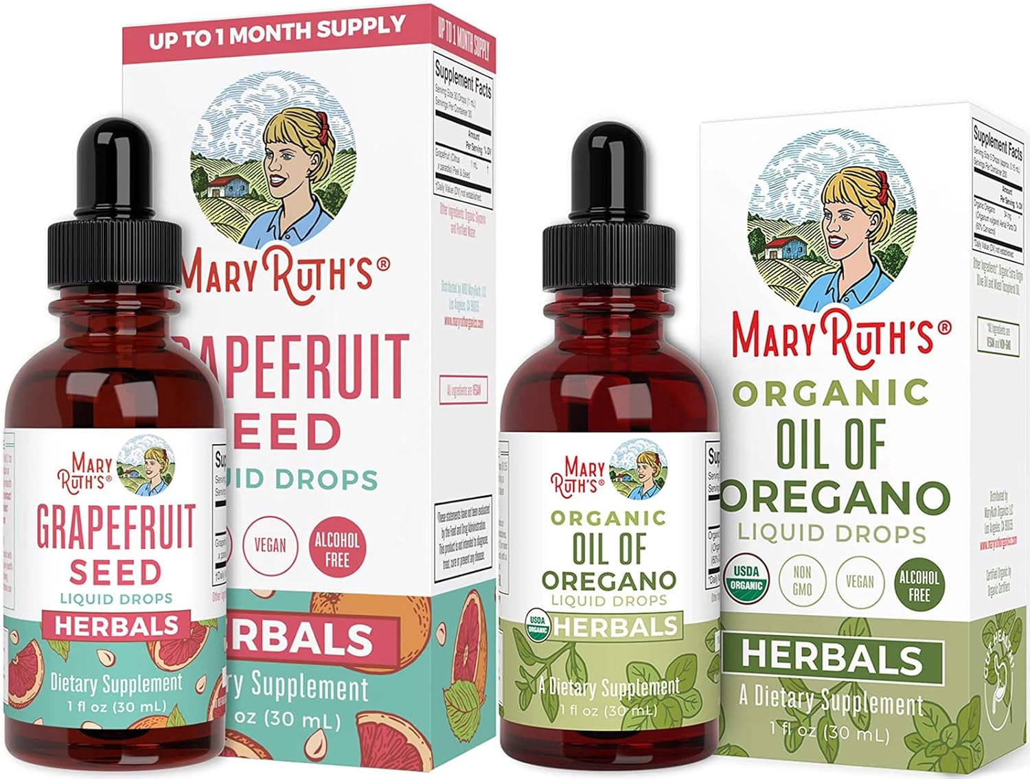 Grapefruit Seed Oil Drops & USDA Organic Oil of Oregano Liquid Drops Bundle by MaryRuth's | Herbal Supplement Liquid Drops | Immune Support | Digestive Health | Overall Health | Vegan : Health & Household