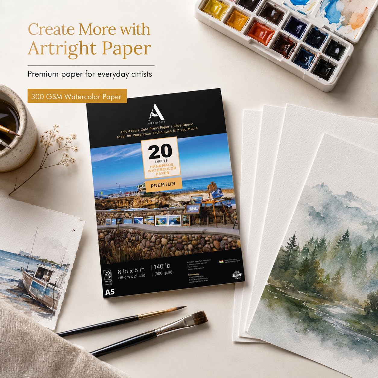 ArtRight Artists Watercolor Paper (A5 Pack of 20 Sheets, 300 GSM); Handmade Watercolour Paper for Artists 4