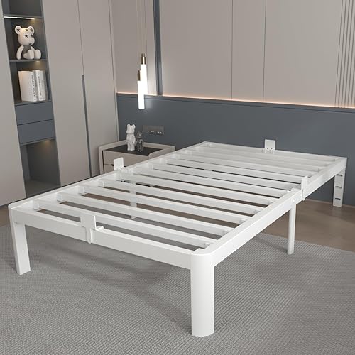 Miniatura 12 de Base de cama de 10 pulgadas tamaño completo, base de cama blanca tamaño completo con juntas metálicas, no requiere somier, diseño de esquinas