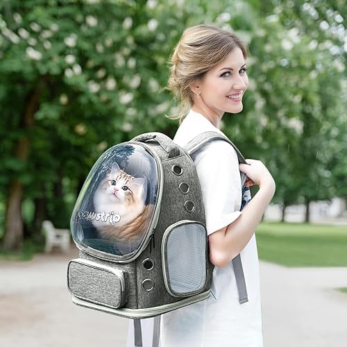Miniatura 12 de Mochila para gatos con ventana de burbujas, transpirable y plegable, transportador de viaje para mascotas para perros y gatos pequeños, aprobado por