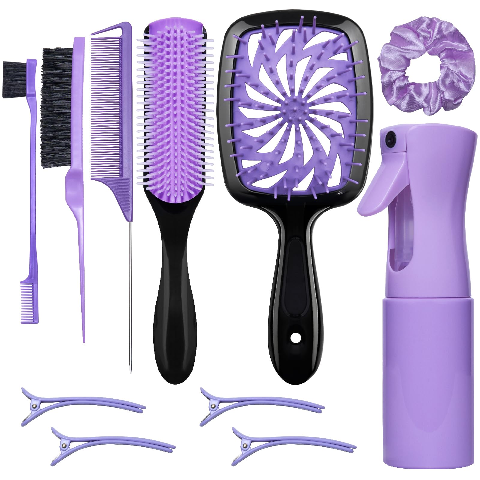 Photo 1 of 11 Pcs Hairbrush Set, Detangle Hair Brush And Spray Bottle, 3 Pieces Smooth Hairbrush For Toddlers, Suitable For Wet and Dry Hairstyles, Suitable For Adults And Children. (Purple)
