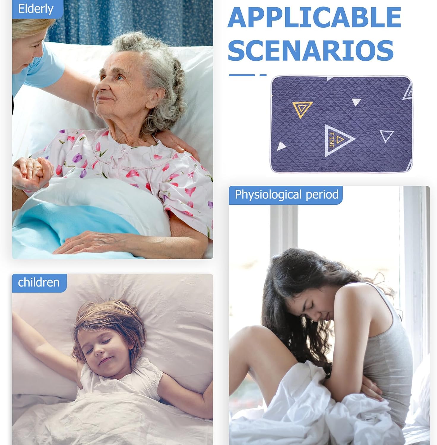 Washable Cotton Bed Pad with Water Locking Design Breathable Absorbent Underpad for Menstruation and Elderly Incontinence Reusable Mattress Protector for Boy Girl and Adults