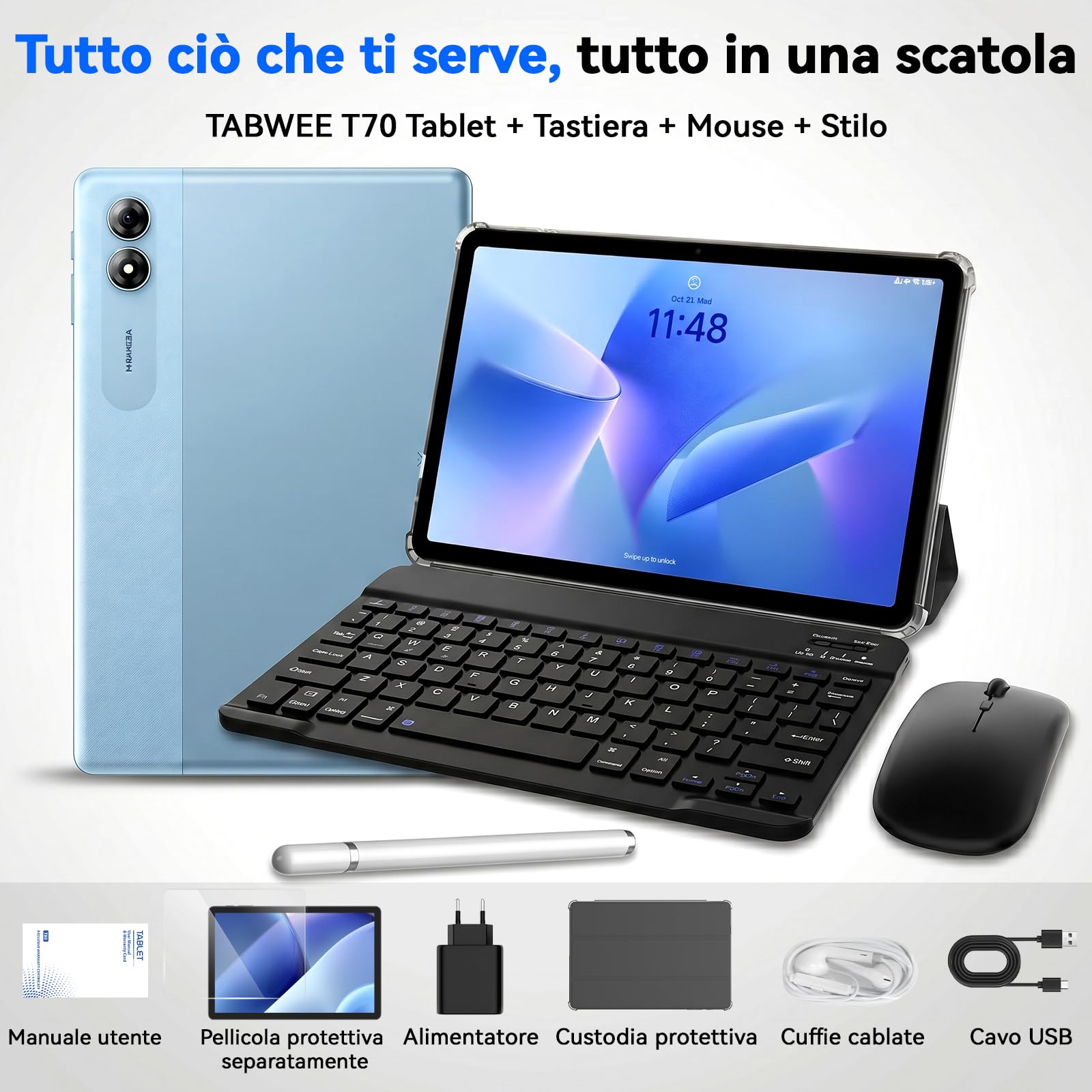 Tablet 11 Pollici Android 16 con Tastiera, 32GB+256GB, 90Hz, 8000mAh | Tablet con tastiera e penna | Display 90Hz Eye-Care | Gemini AI | 12+ ore | Garanzia 4 anni