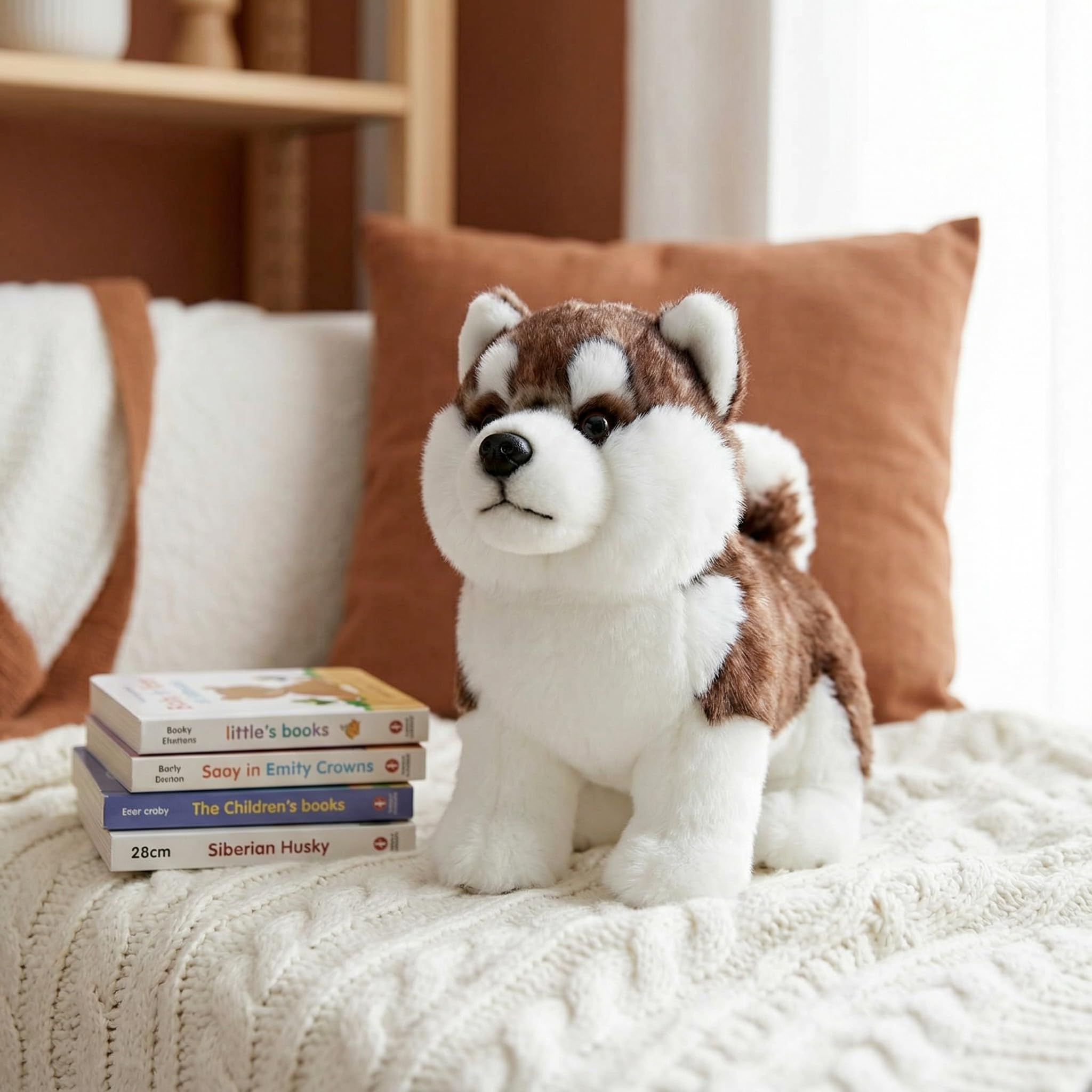 Amazon.co.jp: 犬ぬいぐるみリアルな茶色立ちシベリアンハスキー子犬