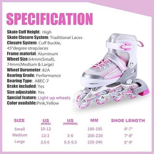 Miniatura 6 de Kuxuan Skates Patines en línea ajustables para niños, patines para niñas con todas las ruedas iluminadas, iluminación divertida para niñas y mujeres