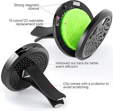 Oil Diffuser,RoadLoo 2 Pcs Car Diffuser Air Freshener Vent Clip Car Aromatherapy Locket Essential with 20Pcs Random Color Felt Pad for Office or Other Places