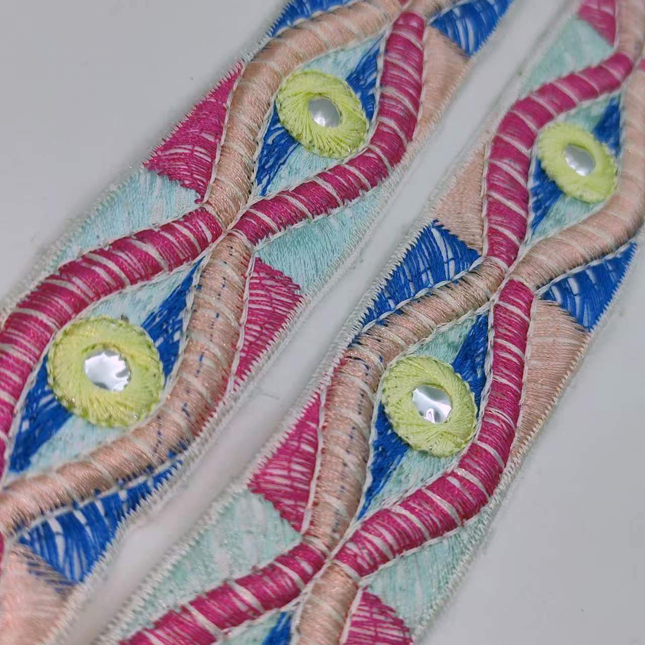2 Yards Colorful Embroidered Lace Trim, 1.3 Inch Wide Pink Blue Lace Ribbon for Sewing Dress, Hat,Bag,Wedding Christmas Decor Supplies