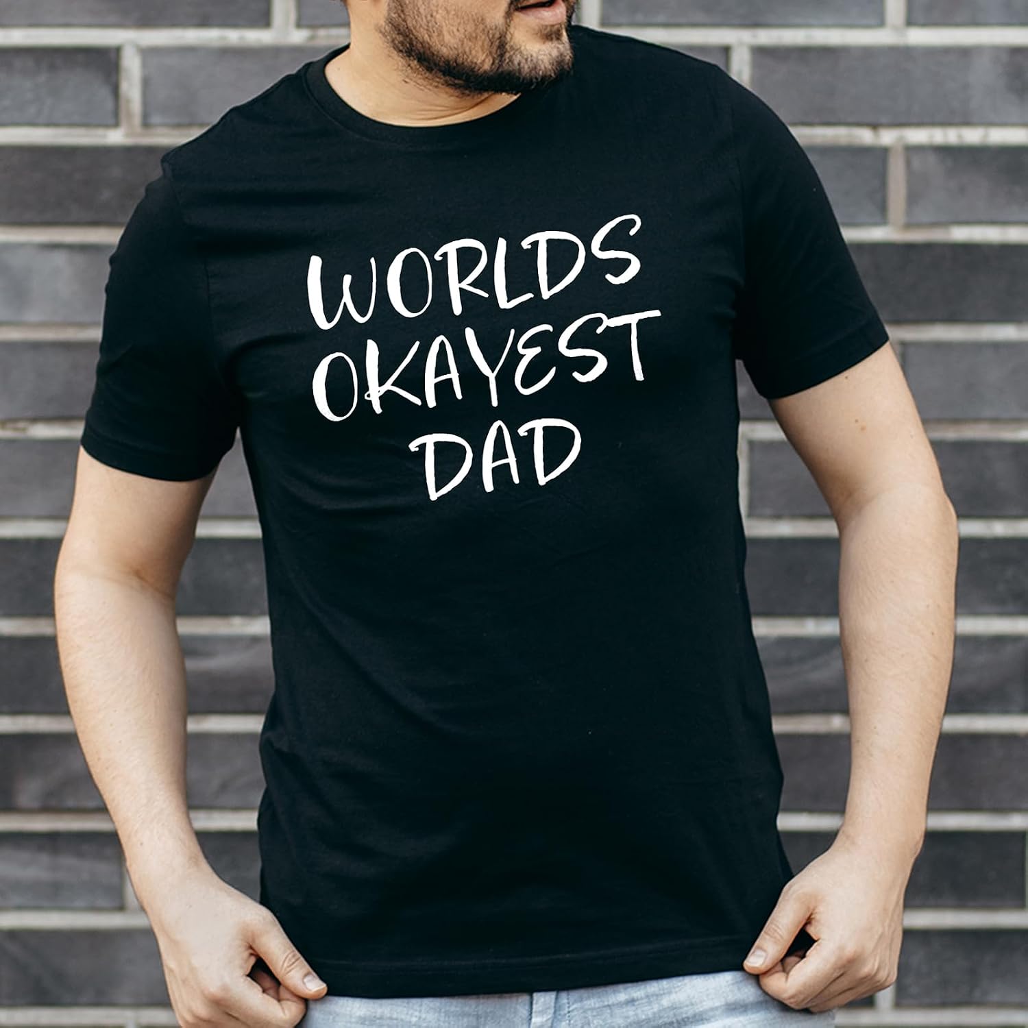 GotPrint Mens Worlds Okayest Dad T-Shirt, Funny Sarcastic Novelty Gift for Husband, Grandpa, Dad, Cool Father's Day T-Shirt