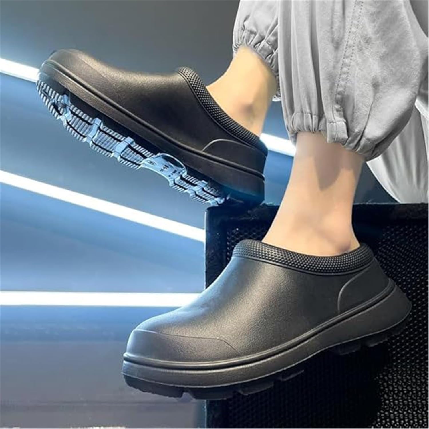 ワイドシェフシューズメンズ、 メンズ快適な軽量スリップオン防水オイルシェフシューズ、 ノンスリップガーデンホスピタル通気性ワーククロ