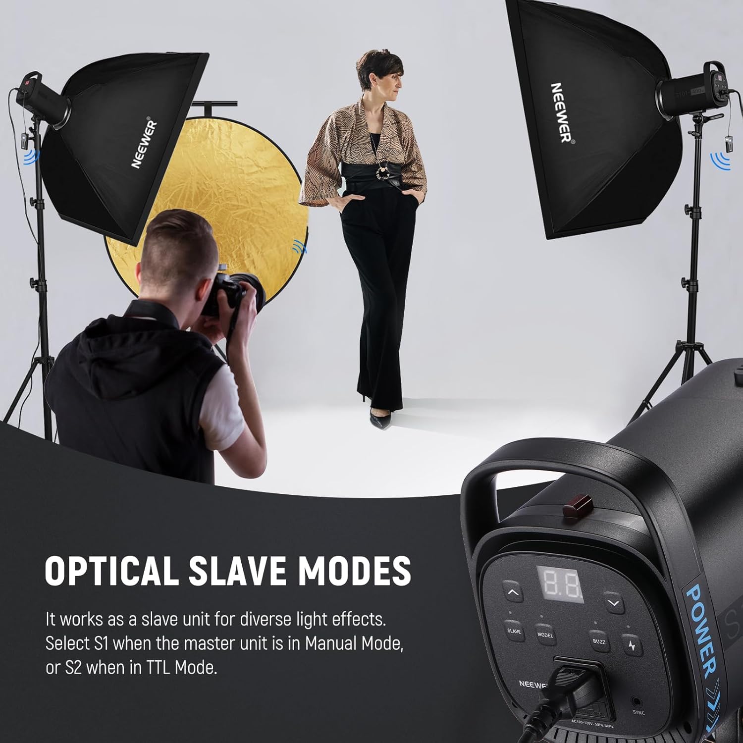 NEEWER 800 W Studio Monolight lampa błyskowa zestaw (2 szt.), S101-400 W 5600 K Studio Flash z lampą nastawczą 150 W/Bowens Mount/Softbox/stojak/reflektor/RT-16 wyzwalacz/torba do fotografii
