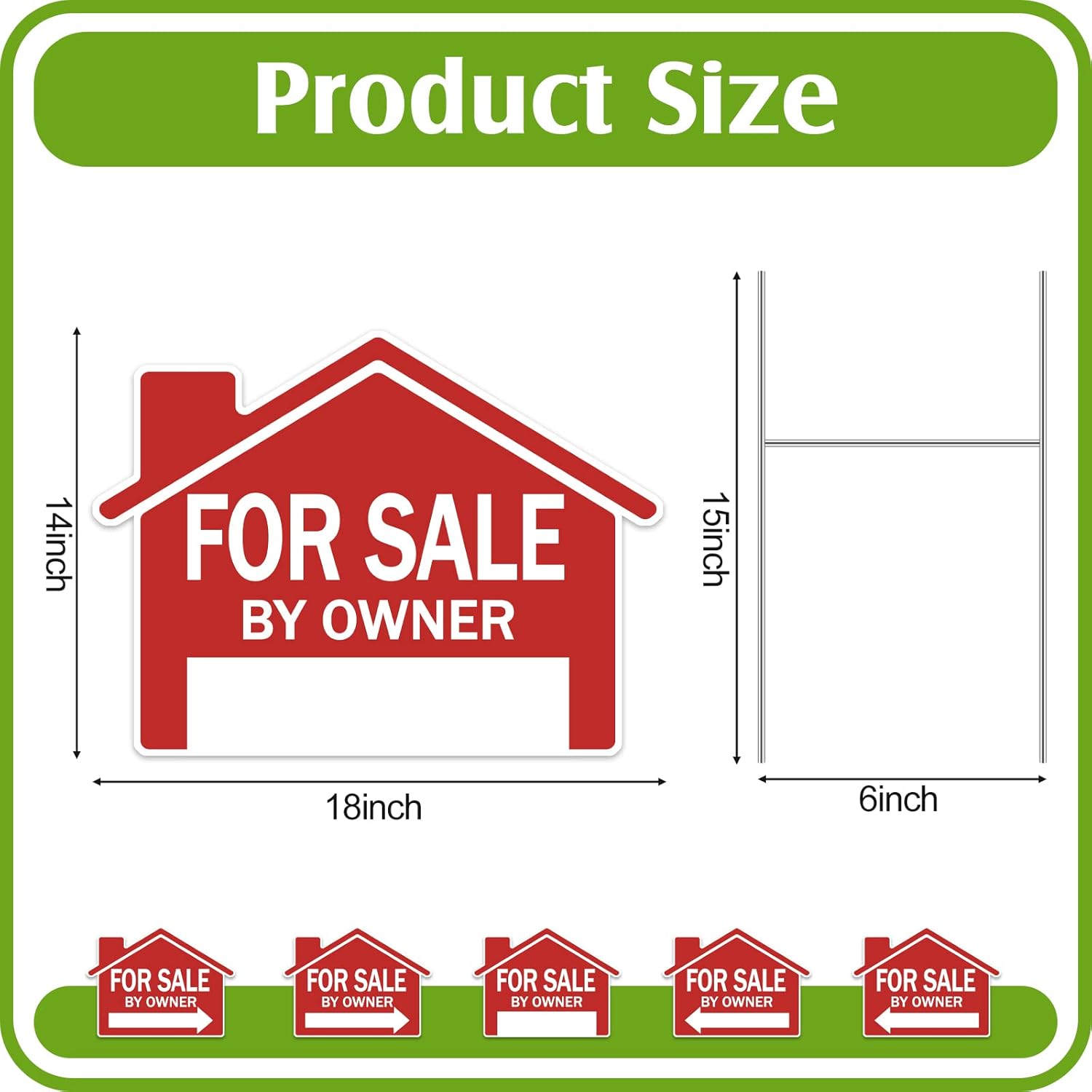 5 Pcs 18 x 14 inches For Sale by Owner Yard Sign Double Sided Yard Signs with 5 Pcs Metal H Stakes Directional Arrow For Sale Signs for Real Estate House Home Owners Garden Yard Sign, Red and White