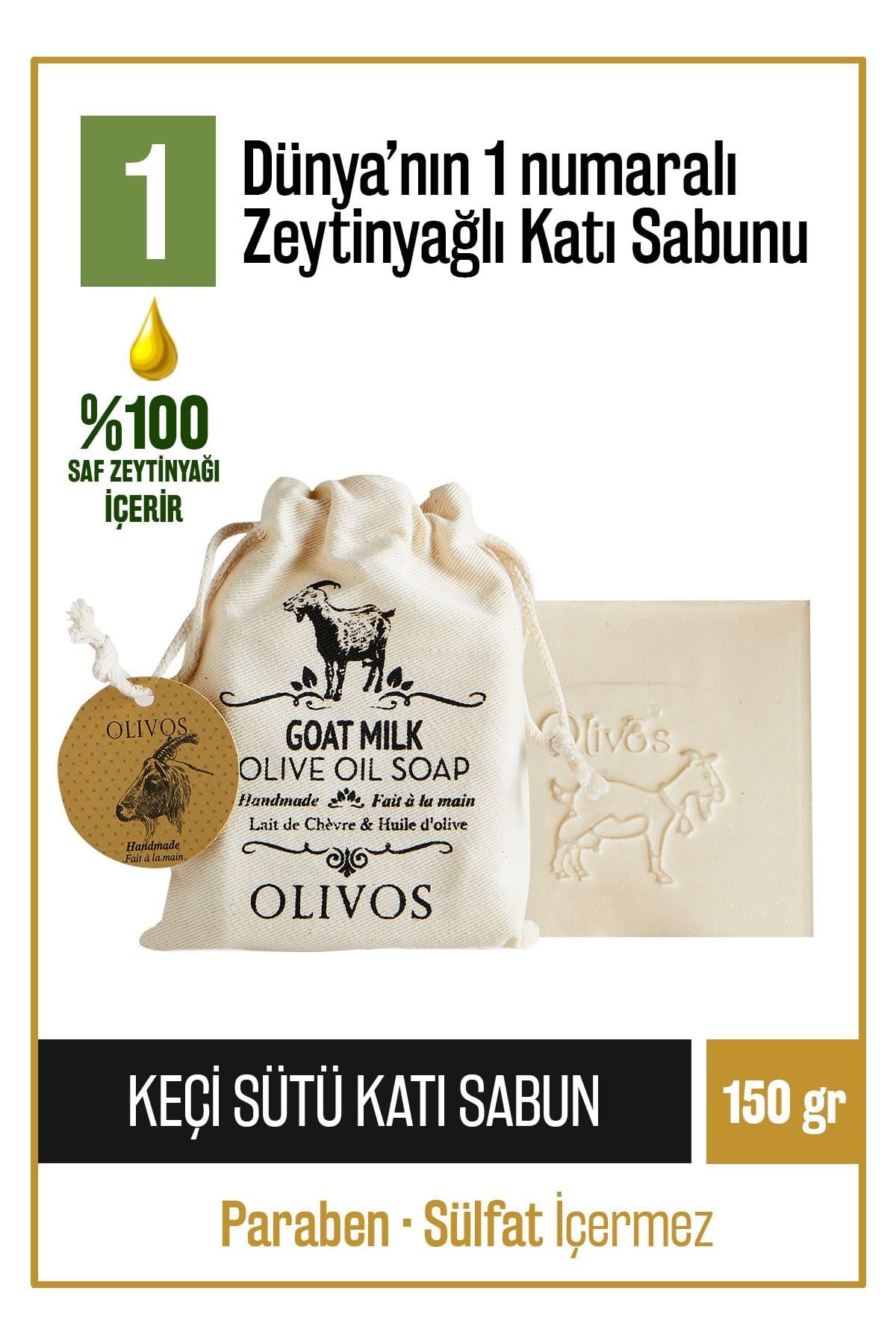OLIVOS Doğal Keçi Sütü Ve Zeytinyağlı Katı Sabun, Keçi Sütlü El Sabunu, Kese Hediyeli 150 Gr (Keseli) (Keçi Sütlü)