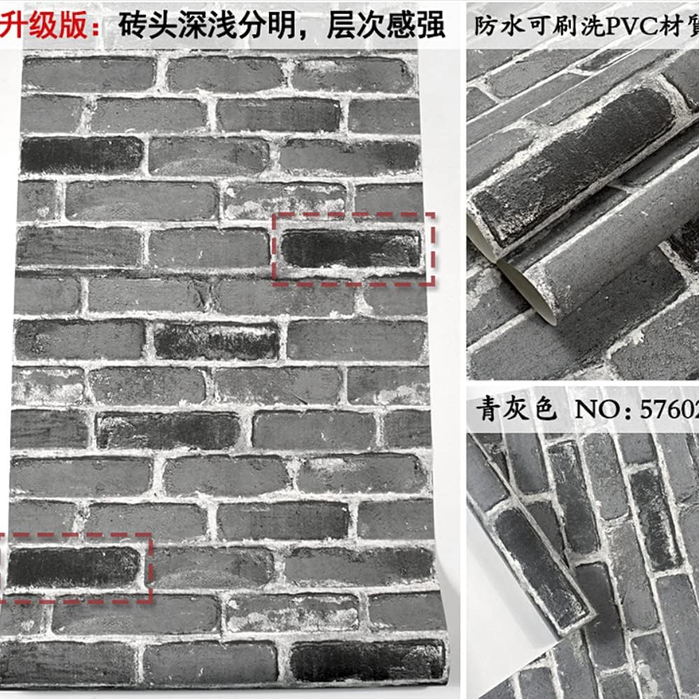 Q QIHANG American Retro Nostalgic Three-Dimensional Brick Pattern PVC Wallpaper Bedroom Living Room TV Background Wall Cafe Hotel Bar Restaurant 20.87" Wx393.7 L Non-Pasted (Retro Gray)