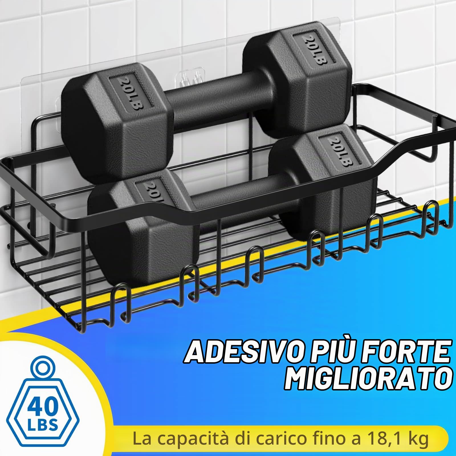 Mensola Doccia, 5 Pezzi Mensola Doccia Senza Foratura, Mensole Bagno in Acciaio Inox 304, Mensola Bagno Accessori Bagno, Portasapone Doccia Adesiva Portaoggetti Doccia, Nero Mensole Doccia