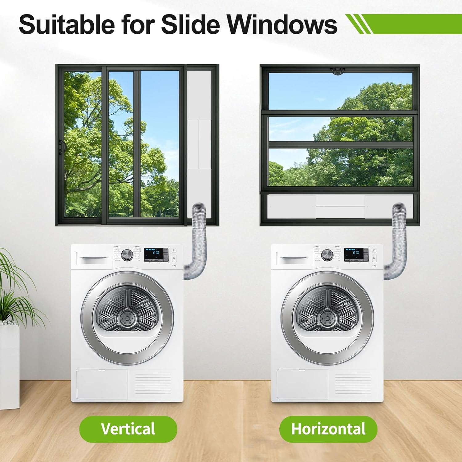 13 PCS Dry Vent Window Kit for Dryer Vent Hose with 4" Diameter, Adjustable Window Dryer Vent Panels with Adjustable Length Panels and Insulating Foam Seal Strip (Max Length 59 inch)