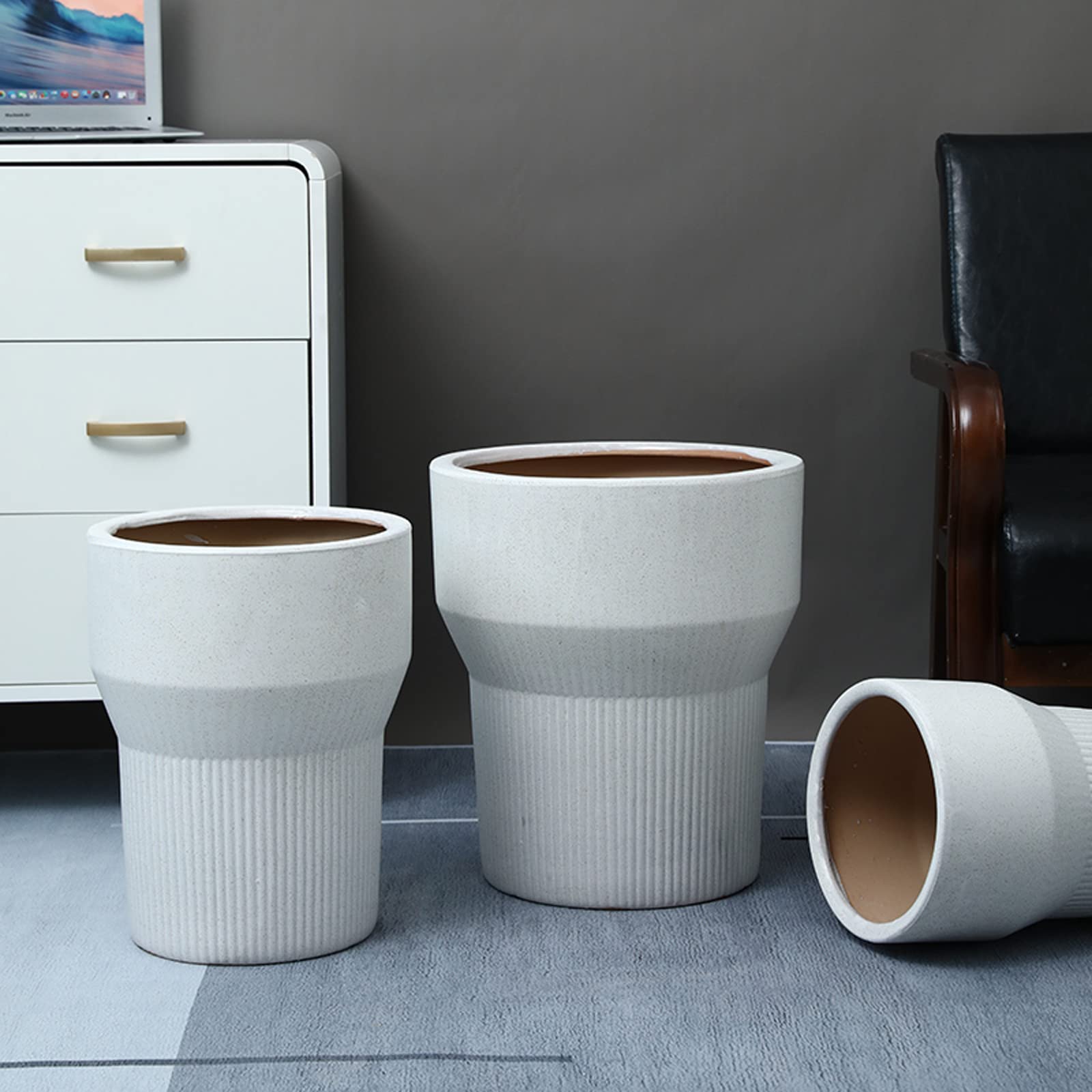 Vasi da Giardino Vaso per Piante Alto a Righe Verticali, vasi da Fiori in Ceramica per Interni da Esterno con Fori di drenaggio Stile Moderno per casa e Giardino