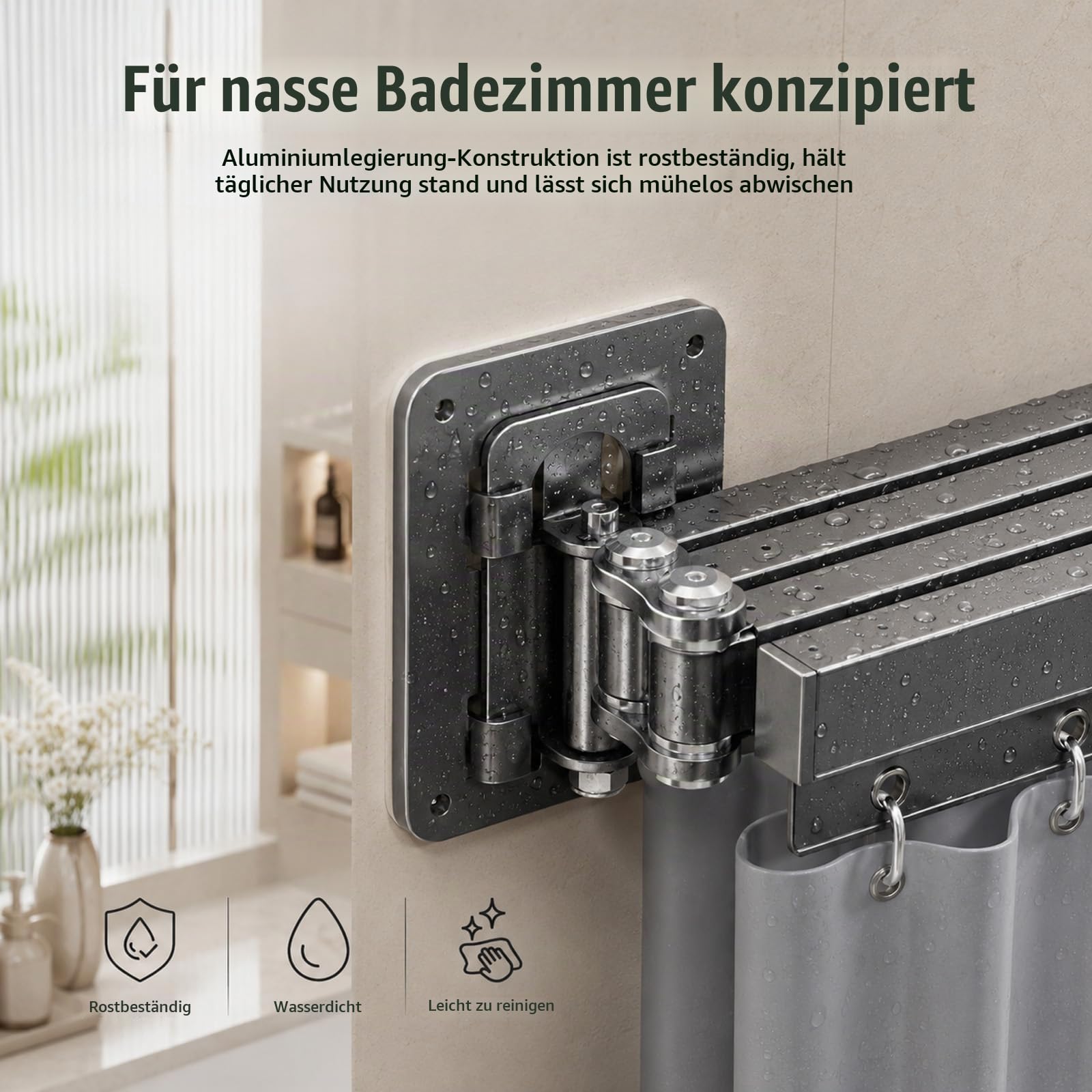 Duschvorhang Ohne Bohren - 1.8x2m Faltbare Duschvorhangstange, Wasserdicht Duschvorhang mit Stange, für Badezimmer, Ecken, Umkleideräume