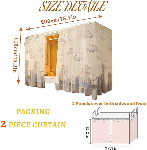 Miniatura 4 de Cortinas opacas para dormitorio individual y individual, litera, a prueba de polvo, para debajo de la cama, cortinas de privacidad, 2 paneles